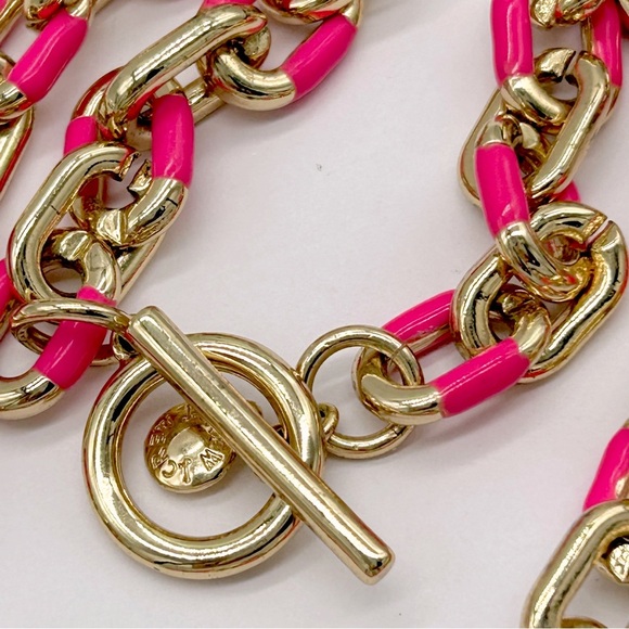 J. Crew Bright Pink and Gold Links Toggle Necklace - Picture 3 of 3